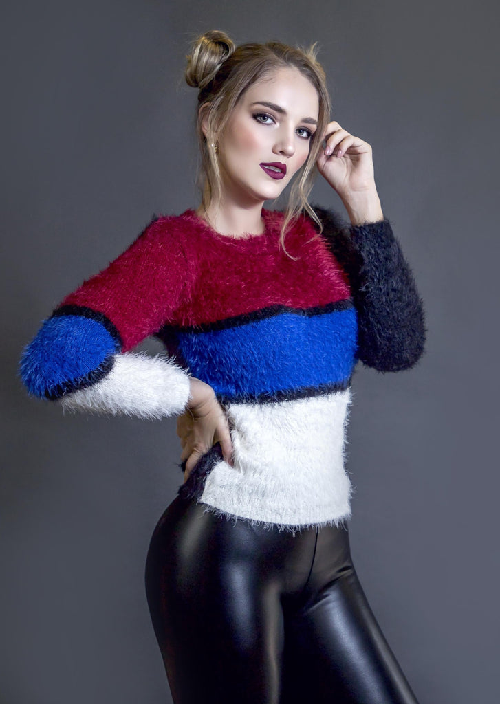Suéter de Pelo Franjas de Colores